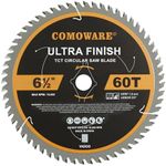 COMOWARE Circular Saw Blade 6 1/2 inch - 60 Tooth ATB, Premium Tip, Anti-Vibration with 5/8 inch Arbor Light Contractor and DIY General Purpose for Wood, Laminate, Veneered Plywood & Hardwoods