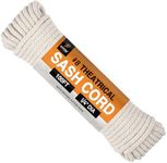 Sash Cord - Cotton and Nylon Rope - White Cotton Rope with Nylon Core - Window Sash Rope, Clothesline Rope, Low Stretch Cordage - Synthetic Line with Cotton Cord Cover