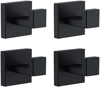 Towel Hooks for Bathrooms, Matte Black Towel Hook for Kitchen Bathroom, SUS304 Stainless Steel Coat Hook, Square Heavy Duty Holder Robe Hooks for Hanging Towels, Coats, sponges, Wall Mount, 4 Pack