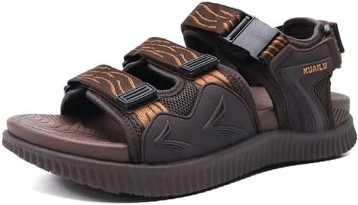 KuaiLu Sandales Randonnée Hommes Sport Extérieur Confortable Marche Orthopedique Réglables Cuir été Ouverte Trekking Randonnee Léger Antidérapante Soutien Voûte Plantaire Chaussures Marron 44