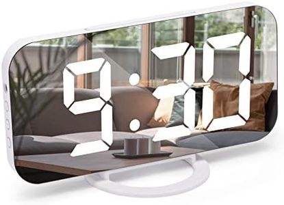 Alarm Clock with Dimmable LED Display, Digital Alarm Clock, Bedside Alarm Clock Mirror Alarm, Snooze, 3 Dimmer Modes, Non Ticking 2 USB Charging Ports Alarm Clock for Home Bedroom Decore-White