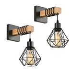 Rustic Wall Light Fixtures, Oil Rubbed Bronze Finish Indoor Vintage Wall Light Wall Sconce Industrial Lamp Fixture Glass Shade Farmhouse Metal Sconces Wall Lights (Set of Two Wood Wall Sconces)