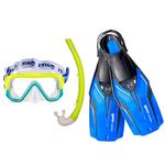 Mares Junior Nateeva Keewee Snorkeling Gear Set for Kids, Wide-Vision Clear Lens Mask, Ergonomic Snorkel, Lightweight Open Heel Swimming Fins XS, Blue