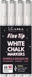 Kassa White Chalk Markers (4 Pack) Liquid Chalkboard Pens, Fine Tip: Erasable for Blackboard, Windows, Glass; Non-Toxic Washable Chalk Board Paint Marker Pens with Reversible Dual Tip (Bullet, Chisel)