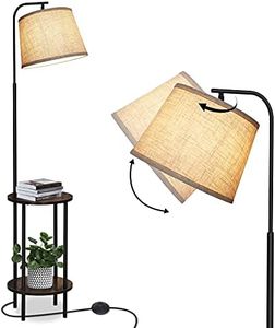 DEWENWILS Floor Lamp with Table Attached, Farmhouse Narrow Nightstand, Wooden End Side Table Floor Lamp, Adjustable Reading Lamp for Bedroom, Living Room, Office, Kids Room