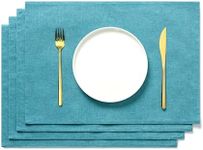 AOKSUNOVA Cloth Placemats Set of 4 Farmhouse Linen Table Mats for Dining Table Turquoise