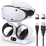 Fast Charging Stand for PS VR2 Sense Controller, Dual Charger Dock Station for Playstation VR2 with Headset Display Mount&LED Light&2 USB-C Magnetic Connector/Cable,Controller Accessories for PS VR2