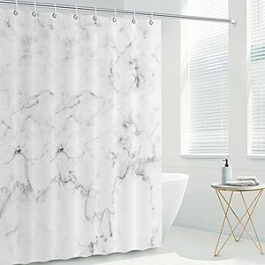 Toplive Shower Curtain Fabric with Hooks, Heavy Duty Waterproof Shower Curtain Mould Proof Resistant with Rust-Resistant Metal Rings and 12 Plastic Hooks Bath Shower Curtain Liner Marble,180 X 180CM