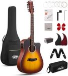 Tostar Acoustic Electric Guitar 12 String Guitarra Acustica for Beginners 42" Full Size Bundle with Gig Bag, Picks, Strings, Strap, Gloss,Guitarra de 12 Cuerdas Dreadnought Body Cutaway Sunburst