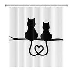 SDOTPMT 140x183cm Animal Silhouette Shower Curtain Black Cat Couple Cute Cartoon Pet Heart Shape Bath Curtain White Bathtub Curtain for Kids Bathroom Decor Fabric Polyester Waterproof with Hooks