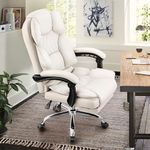 Furb Office Chair with Foot Rest, 135° Reclining Home Office Desk Chair, Adjustable Height Swivel Chair with Comfortable Thickly Padded Armrests (White)