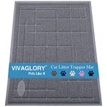 VIVAGLORY Cat Litter Mat for Catching Litter, Cats Litter Rug Catcher, Waterproof Pet Feeding Food Mats for Kitty Dog Small Animals, Non-toxic Safety for Pets, 90×60cm, Grey