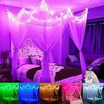 White Bed Canopy with Star Lights G