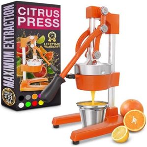 Cast Iron Lemon Juicer Hand Press, Orange with 304 Stainless Steel Bowl