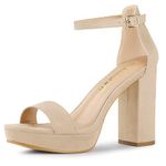 Allegra K Women's Platform Ankle Strap Chunky High Heel Beige Sandals - 6 M US