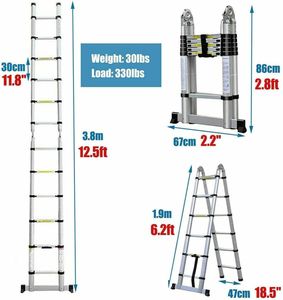 12.5FT Telescoping Aluminum Ladder – Lightweight Extendable Step Ladder