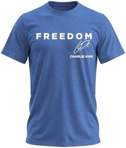 Freedom Shirt – Simple Freedom Text with Charlie Kirk Signature T Shirt for Men & Women Patriotic Tee Blue Heather 4X-Large