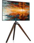 FITUEYES DESIGN Easel Tripod TV Stand Art for 37 43 50 55 65 Inch with Concealed Cable Management Black Steel and Walnut Wood Artist Floor TV Stand Picasso Series