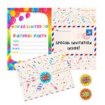 BestaFiesta 36 Kids Childrens Birthday Party Invitations Kids Invites with Folding Envelope Design and Holographic Stickers (Rainbow)