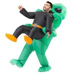Rafalacy Inflatable Alien Costume for Adult Green Alien Holding Human Costume Funny Halloween Blow up Costume Space Fancy Dress(Adult) (Alien-02)