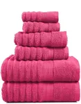 LANE LINEN Luxury Ribbed Bath Towels - 100% Cotton Towels for Bathroom, Zero Twist, Textured Shower Towels, Absorbent, Quick Dry, 2 Bath Towels, 2 Hand Towels, 2 Wash Cloths (6 Piece Set) - Fuchsia