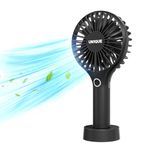 UN1QUE Mini Handheld Fan, Brushless Motor Portable Hand Fan with Lanyard, 3 Speeds Small Fan, USB Fan Rechargeable for Indoor and Outdoor Use by Women and Men, Table Fan Base Included