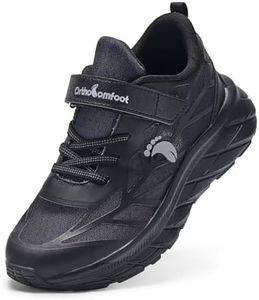 Boys Girls Kids Walking Shoes Arch Support: Cushion Thick Sole Breathable Plantar Fasciitis Pain Travel Walking Shoes, Comfortable Sports Orthotic Orthopedic Outdoor Tennis Sneakers Black Big Kid 5