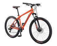 Mongoose Switchback Sport Hardtail Mountain Bike for Adult Men Women, Front Suspension, 16-Speed, 27.5-Inch Wheels, Mechanical Disc Brakes, Medium Aluminum Frame, Orange