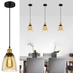 FORCOSO 3PCS Vintage Glass Pendant Lights - Pendant Lighting Ceiling with Glass Lampshade, Adjustable Height Hanging Lamp Fixture for Living Room Kitchen Island Dining Room Hallway (ø14CM)