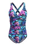 FLYRONG Swimming Costume for Women V Neck One Piece Tummy Control Swimsuits for Women Swimwear (Printed- Purple Orchid, XX-Large)