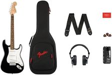 Squier by Fender Affinity Series™ Stratocaster® Electric Guitar & Mustang™ Micro Pack in Black. Includes Gig Bag, Strap, Headphones, Picks & a Free 3-Month Subscription to Fender Play