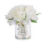 White Fake Flowers with Vase: Blosmon Small Coffee Table Decor Bathroom Peony Faux Flowers in Vase Office Desk Shelf Home Living Room Bedroom Vanity nightstand Decorations Floral Arrangement