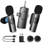 4 in 1 Wireless Lavalier Microphone for iPhone, Camera, Android, iPad, Mini Microphone, USB C Microphone, iPhone Mic, Microphone for for Video Recording, TikTok, Live Streaming (J00)