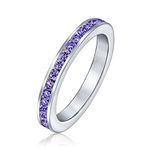 Purple Cubic Zirconia Stackable CZ Channel Set Eternity Band Ring For Women Simulated Amethyst .925 Sterling Silver