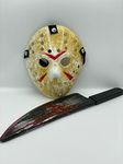 Dreamzfit - Adult Halloween Jason Voorhees Hockey Mask With Bloody Toy - Mens Women Halloween Horror Scary Mask Fancy Dress Cosplay Costume