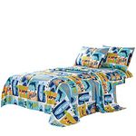 WPM Kids Collection Bedding 3 Piece Blue Ocean Life Twin Size Sheet Set with Flat Fitted Sheets Pillow sham Blue Whale Fun Sun Water surf Design (Ocean Life Whale, Twin Sheet Set)