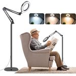 NZQXJXZ 2-in-1 Magnifying Glass with Light and Stand, 10X 20X Real Glass Magnifying Floor Lamp, 3 Color Modes 10 Stepless Dimmable Magnifier for Close Work, Craft, Reading, Hobby