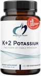Designs for Health K+2 Potassium - 300mg Two Forms of Potassium - Potassium Bicarbonate + Glycinate Pills - Supplement Support to Help Maintain Healthy Blood Pressure Levels (120 Capsules)