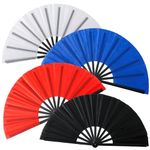 4 pcs Folding Handheld Fan, VEINARDYL Polyester Taffeta Cloth Folding Hand Fan Chinese Tai Chi Dancing Prop Craft Fan for Men Women Dance Performance Party Festival Home Decorations