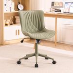 YOUTASTE Deep Green Office Chair Modern Armless Desk Chair with Wheels Adjustable Swivel Rocking Rolling Computer Study Chairs Faux Leather Sewing Chairs with Back Stylish Vanity Chair