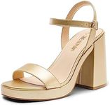 DREAM PAIRS Gold Heels for Women Block Chunky Platform High Heels Open Toe Fashion Wedding Party Evening Prom Dance Ankle Strap Dress Pump Sandals Shoes Size 9 SDHS2222W-NEW