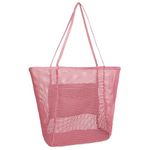 Woodland Holiday Essentials Beach Bags for Women, Extra Large Mesh Tote Bag with Pocket, Foldable & Waterproof, Ideal for Pool, Gym, Grocery Shopping & Travel, Summer Shoulder bags for women (Pink)