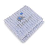 Lobeko Personalised Baby Blanket Embroidered with Name & Elephant Design Soft Customised Blanket for Newborn Baby Boy Cot & Pram Blanket Baby Boy Present 100x75cm (Blue)