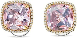 18K Rose and White Gold 9/10 Cttw Round Diamond and 15mm Cushion Cut Rose De France Pink Amethyst Gemstone Clip On Stud Earring (G-H Color, SI1-SI2 Clarity)