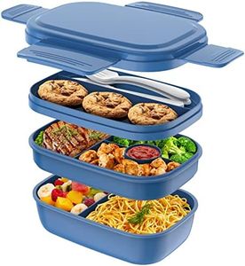 HOMETALL Lunch Box Containers, Stackable Bento Box Adult Lunch Box for Kids, Large Capacity 1900ml Lunchbox with Utensil Set, Leak-Proof Bento Lunch Box for Dining Out, Work, Picnic, School