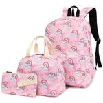 Rainbow Girls School Backpacks for Kids Teens, 3-in-1 School Bag Bookbags Set with Lunch Bag Pencil Case