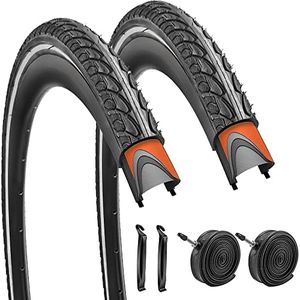 SIMEIQI 2 Pack 700x35c Reflective Bike Tires and Tubes Anti-Puncture Proof No Flat Thron-Resistant Road Bicycle Tires with Presta Valves 2 Levers…