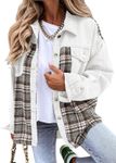 SHEWIN Fall Jackets for Women 2024 Oversized Plaid Denim Jacket Long Sleeve Flannel Jean Jacket Boyfriend Winter Clothes for Women White XX-Large