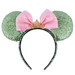 Women Girls Decoration Mouse Ears Headbands Sequin Glitter Bow Hairband for Cosplay Costume Birthday Party(Green/Crown)