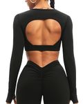 OZICERD Workout Crop Tops for Women Long Sleeve Shirts Gym Clothes Top Sport Femme Backless Yoga Tops Black S